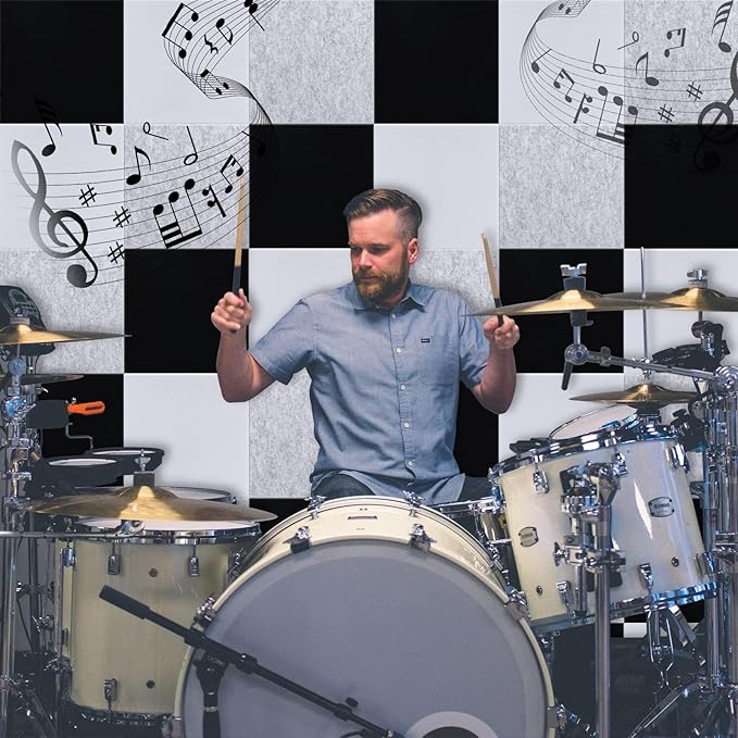 12 Pack of Self-Adhesive Soundproof Panels, 12"x12"x0.4" Polyester Soundproof Foam Panels, Decorative Noise Reduction Wall Panels, Acoustic Panels for Walls, Ceilings and Doors