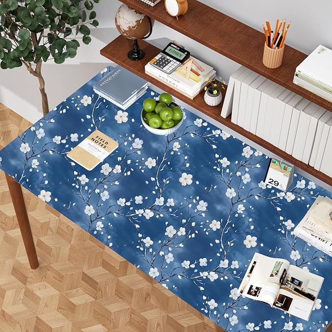 Blue Floral Peel and Stick Wallpaper Boho Leaf Contact Paper Blue Flower Removable Self Adhesive Waterproof Wall Paper for Cabinet Drawers Wall Decor Renter Friendly 17.5''x118''