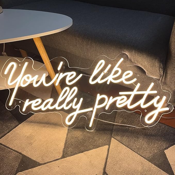Neon Signs You are Like Really Pretty-Transparent Acrylic with Dimmers Light Signs Indoor Bedroom Decor Wall Led Neon Sign Backdrop Flex 25.5Ă11.8 IN Bar Christmas Party Wedding Living Room Warm White