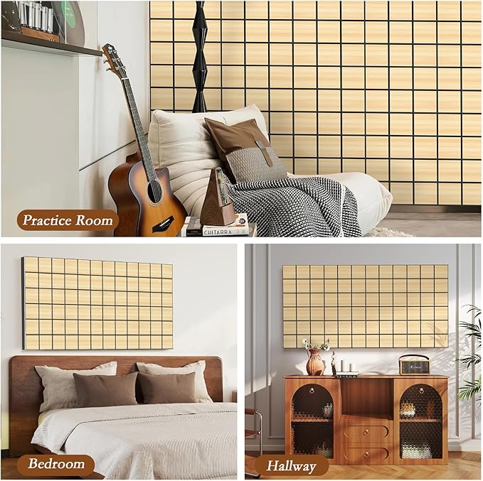 4Pack Acoustic Wall Panel, Self-Adhesive Soundproof Foam Panels for Wall, 3D Perforated Tri-Layer Polyester Fiber Decorative Acoustic Insulation for Recording Studio, Office, Home, 24×12×1.78", Square