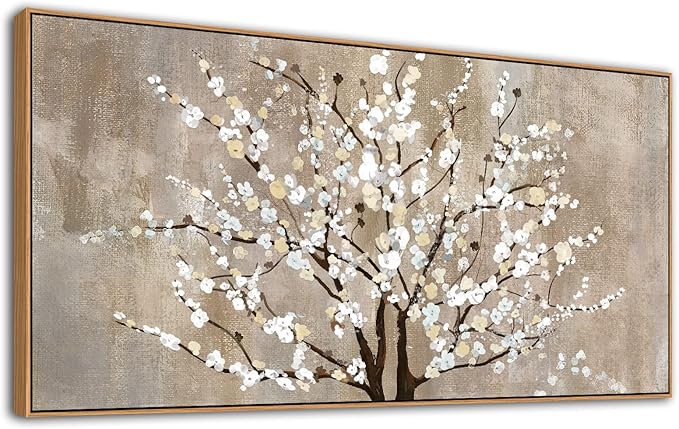 arteWOODS Framed Canvas Wall Art Plum Blossom Flowers Canvas Pictures for Living Room Bedroom Wall Decor Abstract Elegant Floral Canvas Art Prints Artwork Home Office Wall Decoration 29" x 58" Natural