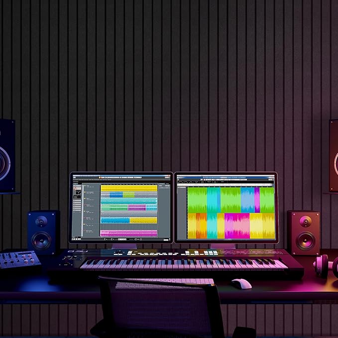 BUBOS 12 Pack Large Acoustic Panels,47.2x11.8Inch SoundProof Panels for Walls,Self Adhesive Acoustic Wall Panels,Decorative Sound Panels for Home Studio Office (Camel 01)