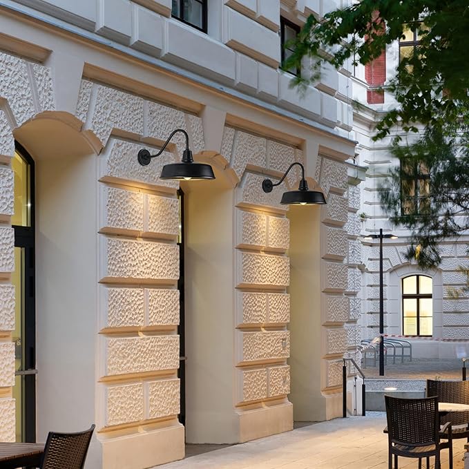 Outdoor Gooseneck Barn Light - Exterior Fixture Sconce Wall Light for Farmhouse, Dusk to Dawn Sensor Front Door Porch Garage Patio Lighting (15 inch(2 PCS))