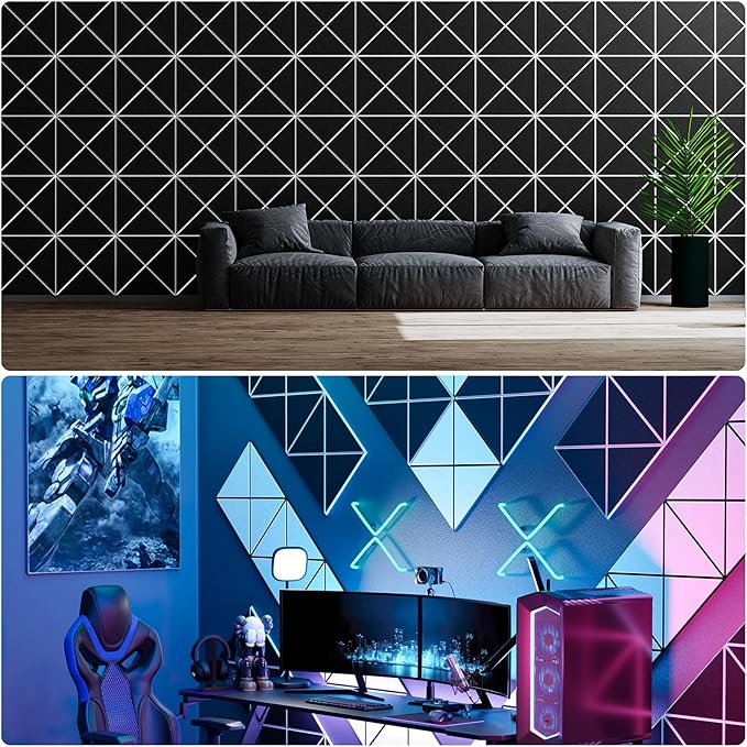 12 Pack Self-Adhesive Acoustic Panels, 12" X 12" X 0.4" X-Line Sound Proof Foam Panels for Walls, Soundproof Wall Panels for Home & Office (Black on White)