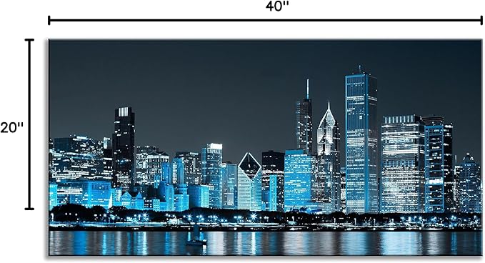 NAN Wind Modern Office Decor Chicago Skyline Canvas Art Chicago City Center Skyline Canvas Prints Cityscape Wall Decorations Blue Wall Decor for Living Room Pictures for Bedroom Decorations