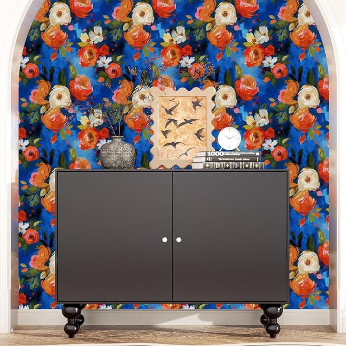 Blue Watercolor Wallpaper Peel and Stick Bright Colorful Contact Paper Renter Friendly Wall Paper for Accent Wall Closet Shelf Liner Backslpash Removable Modern 17.5 x 118In