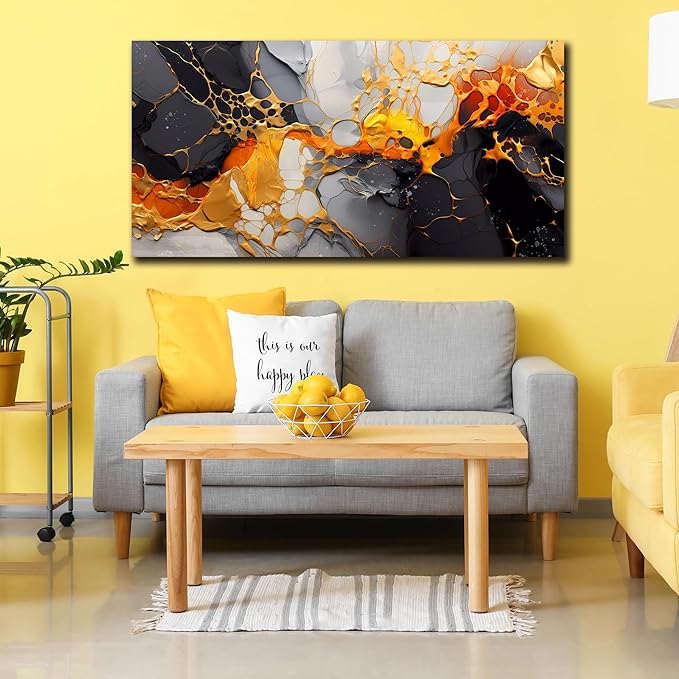 Abstract Canvas Wall-Art Living Room - Black and White Wall Art - Marble Wall Art for Bedroom Office Pictures 24" x 48"