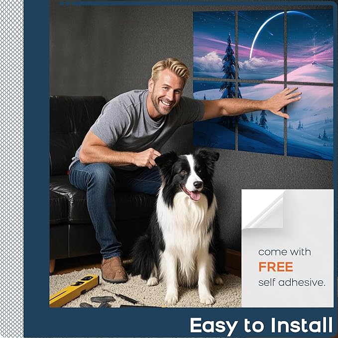 BUBOS 8 Pack Art Acoustic Panels Soundproof Wall Panel,47.2X31.4 Inches Sound Absorbing Panel,Self-Adhesive Decorative Acoustical Wall Panels, Acoustic Treatment for Ceiling Home OfficeïŒSnow 03ïŒ