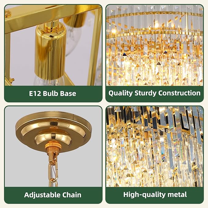 39" Modern Crystal Chandelier, 3-Tier Gold Pendant Light with 17 Lights, Luxury K9 Crystal Ceiling Fixture for Dining Room Living Room Foyer