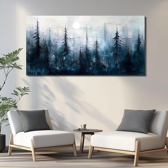 KELIYUAN Large Wall Decor Canvas Painting Wall Art For Living Room Dining Room Decoration Abstract Foggy Forest Landscape Artwork Print Picture For Office Bedroom Modern Home Decor 24x48 Inches