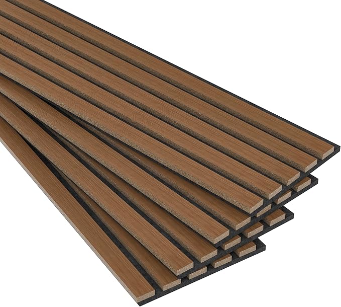 4 Panel Wood Slat Acoustic Panel 94" x8" for Sound Absorbing, Soundproof Wood Slat Panel Cover 21 Sq.Ft, 3D Fluted Sound Absorbing Paneling for Wall Decor, Living Room, Bedroom, Walnut