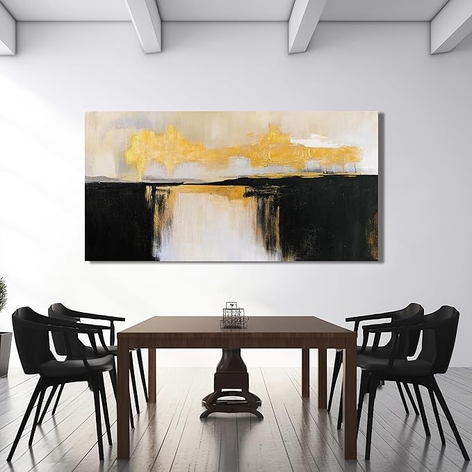 Canvas Wall Art Decor Large Wall Art Pictures For Living Room Black and Gold Wall Art Decor Abstract Art Work Black and White Abstract Wall Art Prints for Bedroom Office Kitchen Wall Decor 29" x 58”