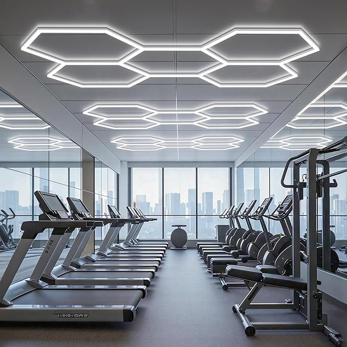 BRILLIHOOD Hexagon Garage Lights, LED Honeycomb Lights Ceiling, 192W, 23040LM, 6500K Super Bright, 5 Grid Systems Car Detailing Light for Garage Warehouse Workshop Basement Gym