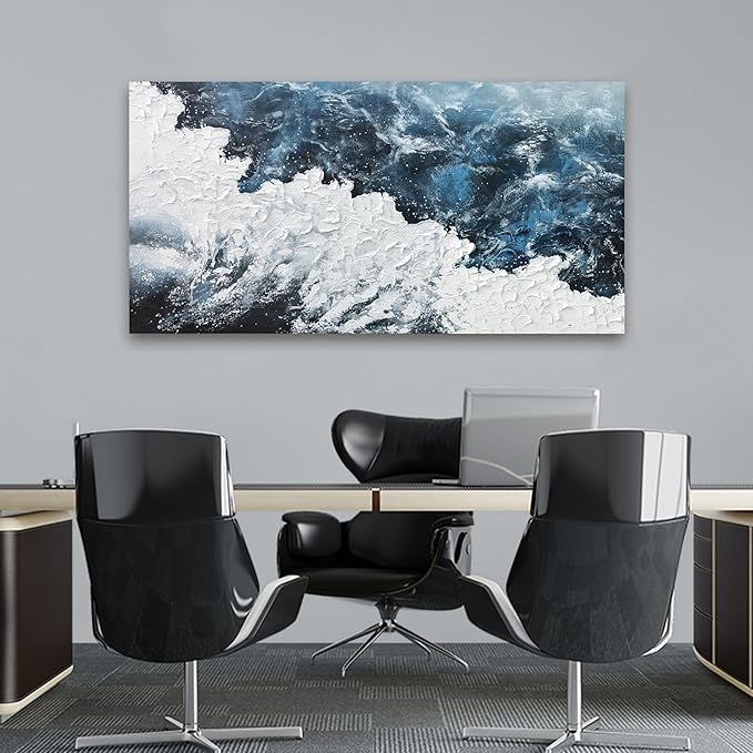 Canvas Wall Art Decor Abstract Canvas Wall Pictures for Living Room Large Blue White Wall Art Prints Beach Wave Artwork for Walls Coastal Modern Wall Art Decorations Home Office Wall Art Decor 20" X 40"