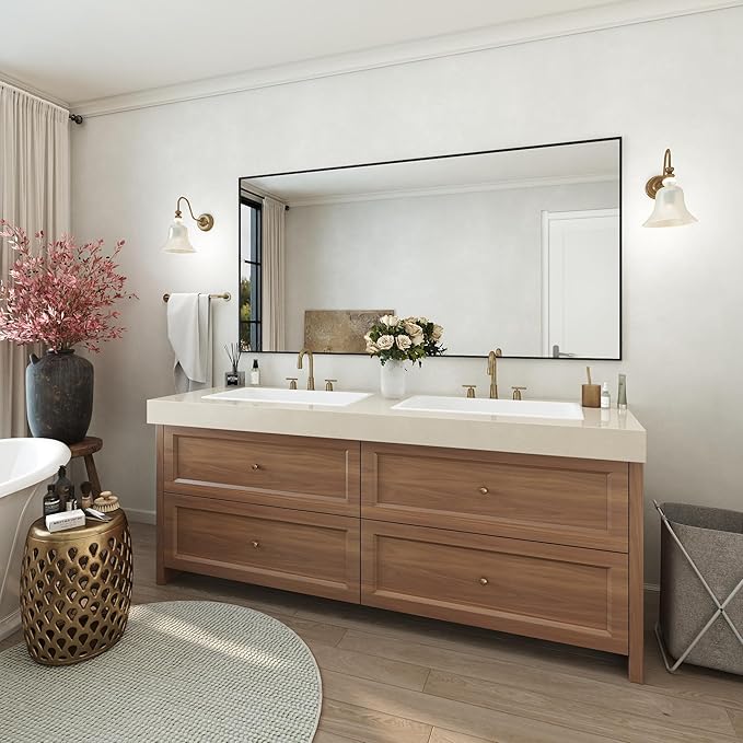 72"x36" Matte Black Framed Bathroom Mirror, Large Rectangle Wall Mirror, Rectangular Vanity Mirror Farmhouse, Anti-Rust, Tempered Glass, Shatter-Proof, Easy to Install Vertically/Horizontally