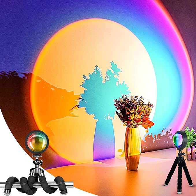 Balkwan Sunset Lamp Projection Rotation LED Romantic Modern Floor Stand Night Light with USB for Living Room Bedroom Aesthetic Decor Christmas Party Gifts Idea for Girls Women (16 Colors)