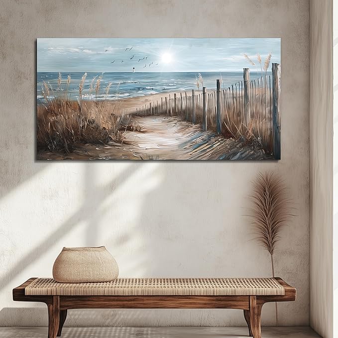 KELIYUAN Large Canvas Wall Art For Living Room Wall Decor For Office Bedroom Mural Wall Pictures Artwork Ocean Sand Dunes Grass Landscape Paintings Hotel Room Aesthetic Home Decoration Art 30"x60"