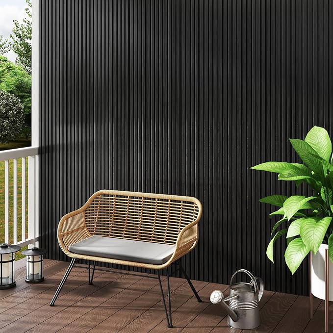 mondaria Wood Slat Wall Panel for Wall Décor, 3D Wood Plastic Composite Decorative Paneling for Indoor & Outdoor Accent Wall Decor- 90.5 x 6.3 Inch (5 PCS, Black)