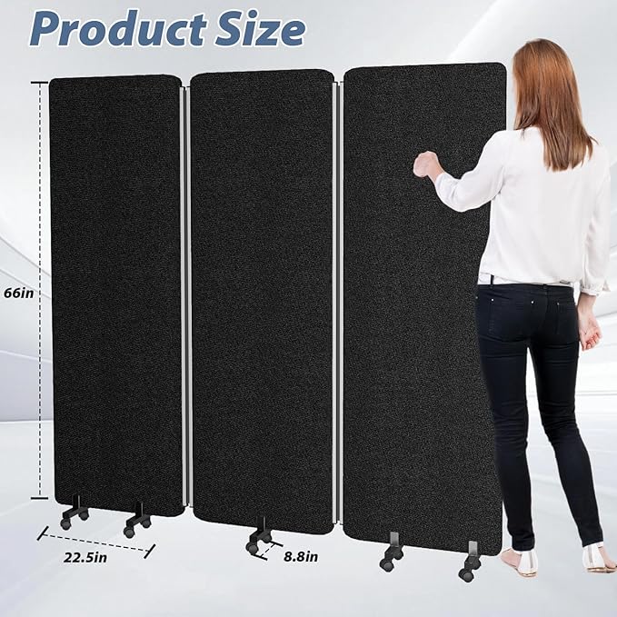 Acoustic Room Divider Privacy Panel with Wheels, 3 Panel Soundproof Room Divider (Aluminum Frame) for Room Partition, Folding Room Dividers Separation Office Cubicle Wall Sound Proof Partition Divider