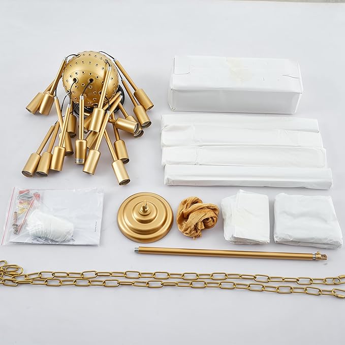 18-Light Gold Sputnik Chandeliers, 41" Starburst Firework Pendant Light fixtures, Mid-Century Modern Satellite Ceiling Lights for Dining Room, Kitchen, Bedroom, Living Room, E12