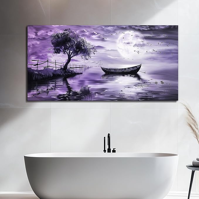 KELIYUAN Canvas Wall Art For Living Room Large Wall Decor For Bedroom Office Decoration Landscape Pictures Modern Purple Lake View Wall Painting Artwork Hotel Room Ready To Hang Home Decor 24x48 In