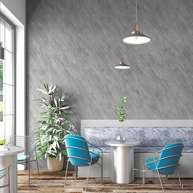 16"×591" Large Size Grey Concrete Wallpaper Peel and Stick 3D Thick Waterproof Gray Concrete Contact Paper Matte Textured Cement Wall Tile Stickers for Bedroom Bathroom Basement Walls