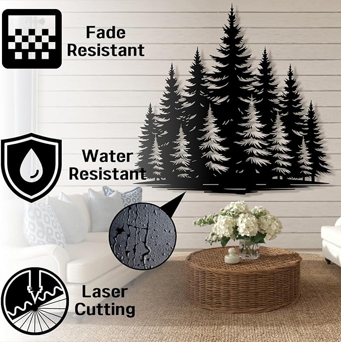 lunwall Metal Pine Tree Wall Art, Metal Forest Wall Art, Pine Branch Wall Decor, Christmas Tree Wall Decor, Forest Wall Hanging, Nature Lover Gift (Style 9, 39" W x 38" H / 100 x 96 cm)