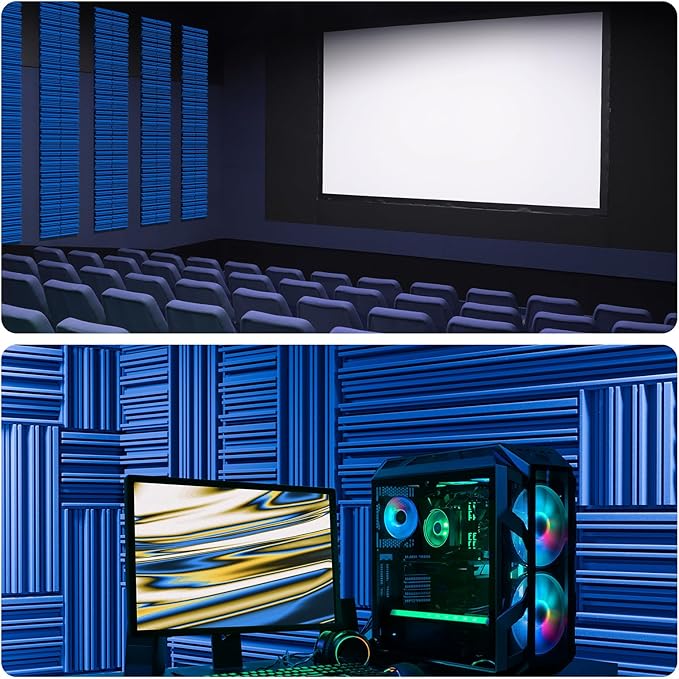 12 Pack Acoustic Foam Panels for Walls, 12" x 12" x 2" Soundproof Wall Panels, Self-Adhesive Soundproofing Padding, High Resilience Sound Absorbing Panels for Home Studios, Offices - Blue