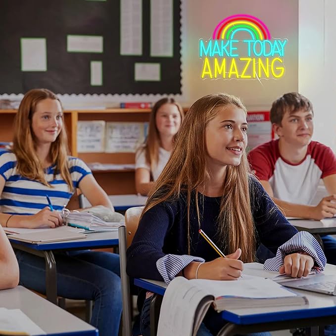 Make Today Amazing Neon Sign Wall Decor Dimmable Rainbow Neon Light USB Powered Motivational Word Led Light Sign for Bedroom Classroom Cafe Bar Birthday Party Wedding