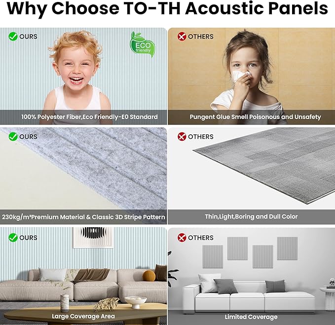 5 Pack Acoustic Panels, 48 x 24x 0.4 Inch Sound Proof Panels for Walls, Premium Wall Sound Absorbing Panels, Decorative Sound Dampening Panels for Media Room, Office and Studio,Silver Gray