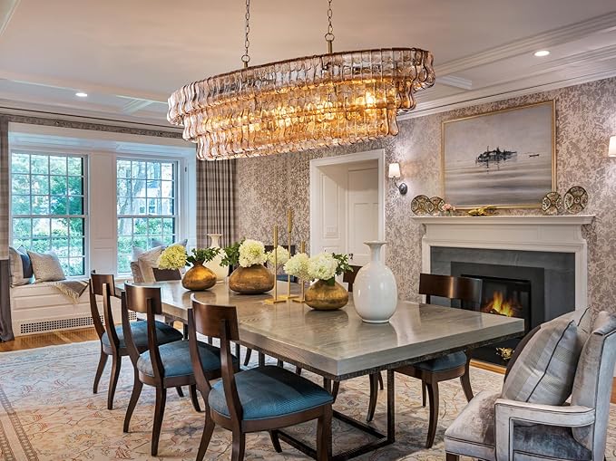 Large Chandelier, 54" Gold Rectangular Drum Chandeliers for Dining Room, 5-Light Modern Round Kitchen Island Hanging Light Fixture for Living Room, Kitchen Island, Foyer