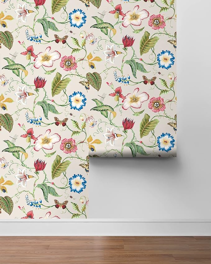NextWall Summer Garden Floral Peel and Stick Wallpaper (Raspberry & Chartreuse)