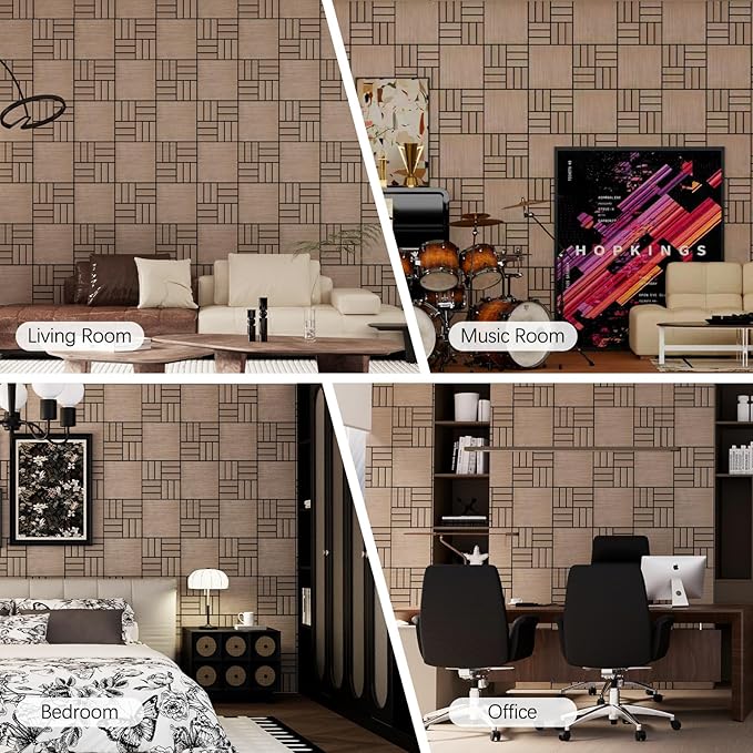 4 Packs Acoustic Wall Panels - Self-Adhesive 3D Wood Slat Wall Panel- Peel and Stick Sound Absorbing Panels for Noise Reducing - Feature Wall Decor for Home & Office