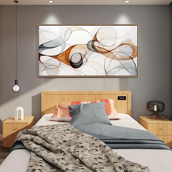 KLAKLA Modern Abstract Gray and Brown Designs - Colorful Curves and Translucent Medium - Frame Wall for Living Room Office Wall Decor Picture Artwork for walls