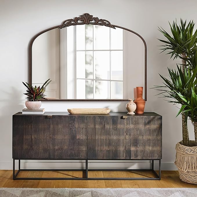 Micasso Large Antique Bronze Mirror: 40"x 29" French Baroque Vintage Mirror - Traditional Ornate Decorative Fireplace Mirrors for Wall/Mantel/Entryway/Hallway - Home Decor for Living Room