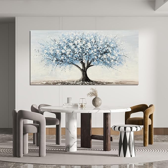 Large Canvas Wall Art Decor Large Tree of Life Wall Art Canvas Art Wall Decor Wall Art Pictures for Living Room Vintage White Blue Wall Art Prints Artwork for Walls Bedroom Office Decor 29" X 58"