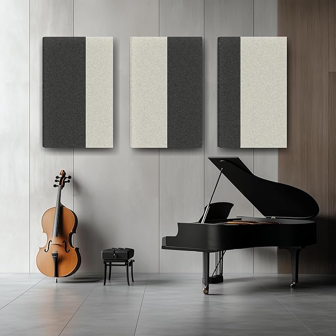 3-Pack Stitched Fabric Acoustic Panels Sound Absorbing, 3-Piece 35.5x23.6 Inches Sound Proof Foam Panels for Walls, Sound Dampening Wall Panels for Home, Office. Dark Gray and Light Gray