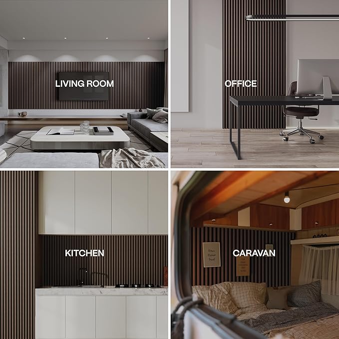 4-Pack Wood Slat Wall Panel – Velvet-Covered Wood Panels for Wall, Acoustic Panels for Interior Decor, Decorative Slat Paneling for Home, Office, Studio (Warm Greige)