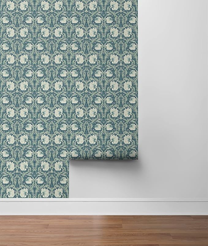 NextWall Pimpernel Floral Peel and Stick Wallpaper (Teal & Sandstone)