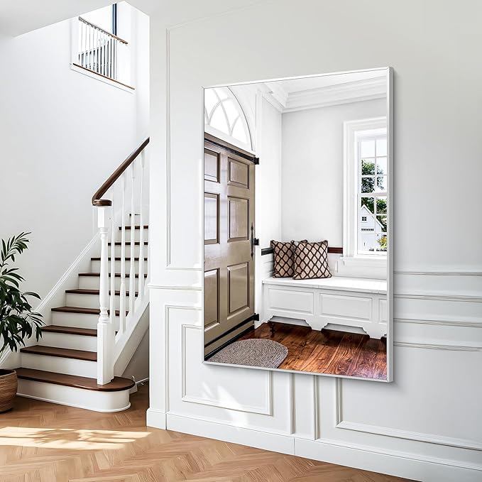 BONEWEI Silver Bathroom Mirror,60x40 inch Wall Mirror for Bathroom Wall Mounted,Large Rectangle Mirror for Bathroom Over Sink,Modern Metal Frame for Living Room,Bedroom Entryway,Horizontal/Vertical