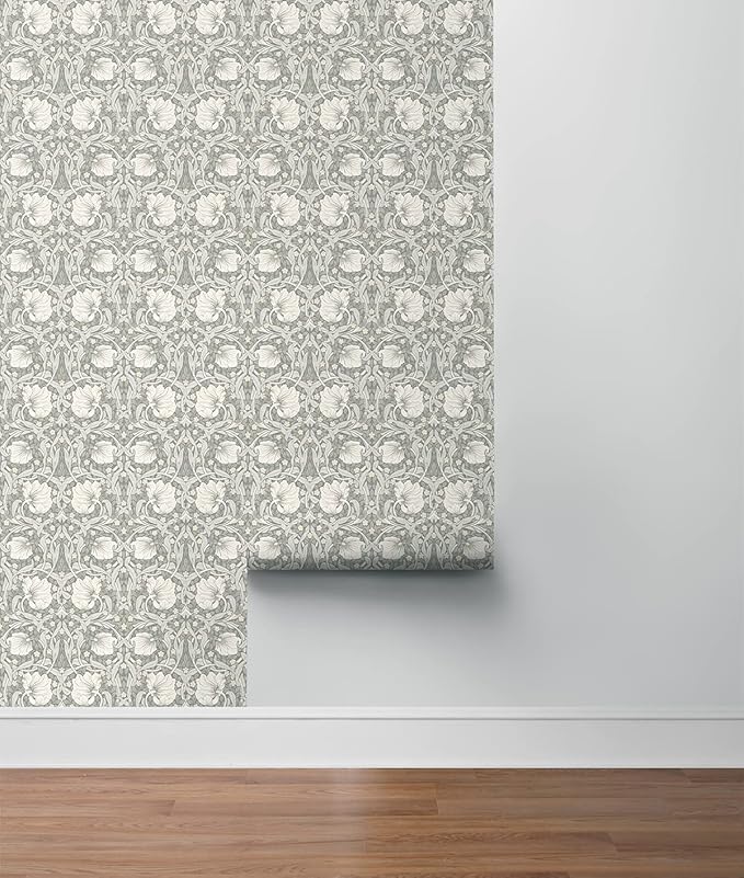 NextWall Pimpernel Floral Peel and Stick Wallpaper (Alloy Grey & Alabaster)
