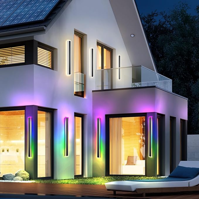 2 Pack Outdoor RGB Long Wall Lights, 39.4inch Wall Lights RGB/Warm/White Dimmable Modern Led Wall Lighting, Ip65 Waterproof Wall Sconce with Remote APP Control for Outdoor/Indoor Party Gathering