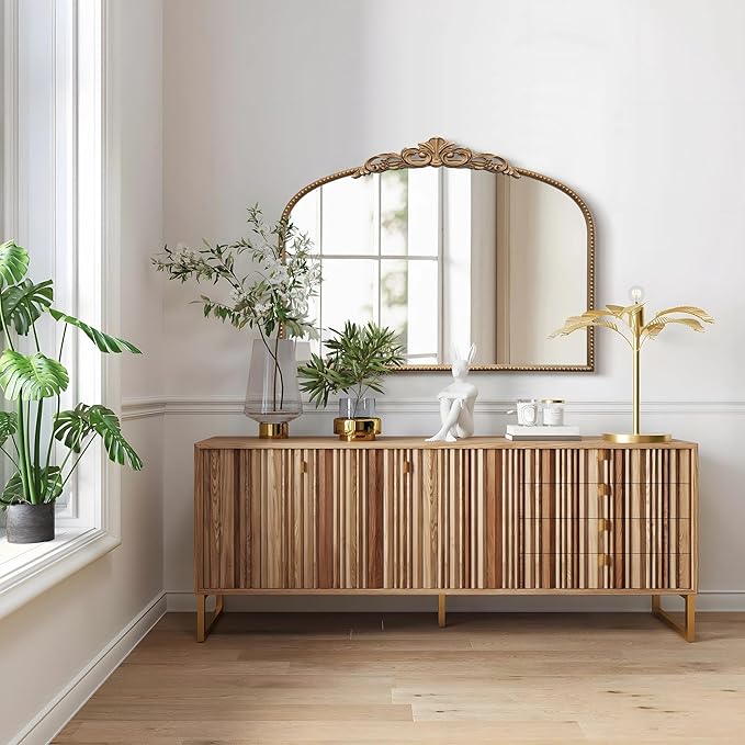 Micasso Vintage Wall Gold Mirror: 24"x 32" French Baroque Antique Mirror - Traditional Ornate Decorative Arched Mirrors for Wall/Bathroom/Entryway/Fireplace/Hallway - Home Decor for Living Room