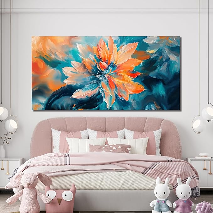 KUPTEU Canvas Wall Art Decor Large Wall Art Pictures for Living Room Colorful Flowers Wall Art Prints Decorations Canvas Art Wall Decor Artwork for Walls Bedroom Home Aesthetic Decor 24" X 48"