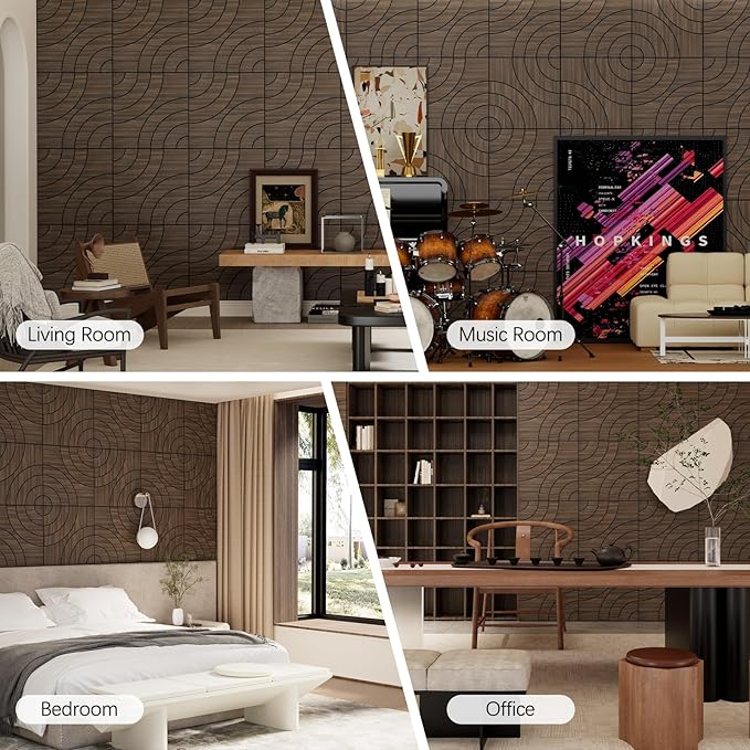 4 Packs Acoustic Wall Panels - Self-Adhesive 3D Wood Slat Wall Panel- Peel and Stick Sound Absorbing Panels for Noise Reducing - Feature Wall Decor for Home & Office