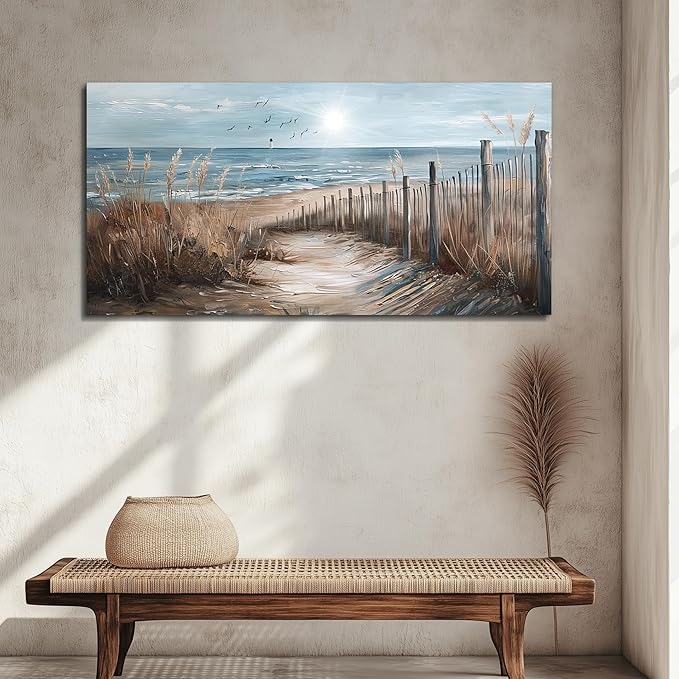KELIYUAN Wall Art For Living Room Canvas Wall Decor For Bedroom Ocean Sand Dunes Grass Landscape Paintings Office Canvas Art Prints Pictures Artwork Ready To Hang Bathroom Home Decorations 20"x40"