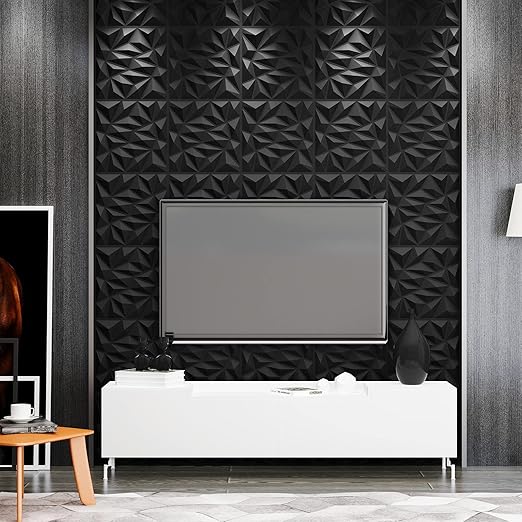 Art3dwallpanels 33 Pack 3D Wall Panel for Interior Wall Decor, PVC Textured Wall Panels, 3D Wallpaper Modern Wall Tiles, Black