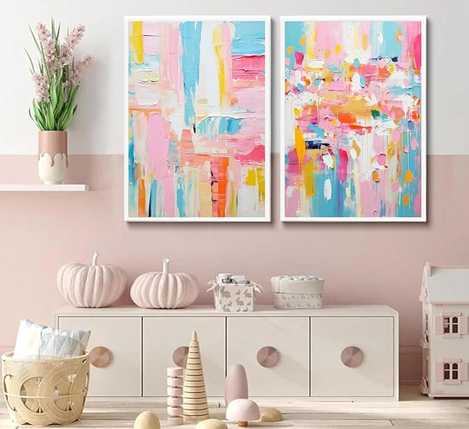 2Pcs colorful abstract Wall Art College style girl art posters prints Modern Pastel texture Pictures Paintings Wall Decor for Girly Dorm Bedroom Living Room Decoration Unframed