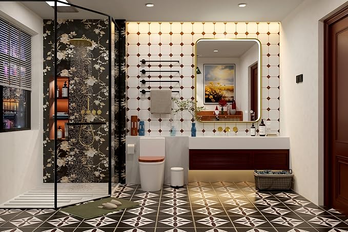 30x36 Inch Gold LED Bathroom Mirror with Lights, Adjustable 300K/4500K/6000K, Wall Mounted Framed Lighted Bathroom Vanity Mirrors, Anti-Fog, Memory, Stepless Dimmable, Horizontal/Vertical