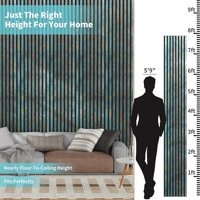 Acoustic Wood Slat Wall Panels - Antique Teal Rust Soundproof Paneling for Interior Wall Decor, Modern Design, 94" x 12", 4-Pack